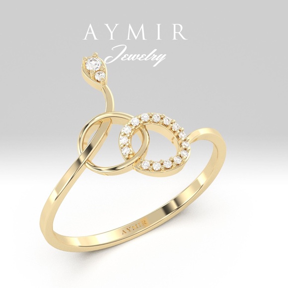 8K Yellow Solid Gold with CZ Minimalist Ring, Aymir Jewelry, size 7.5 - Picture 5 of 6